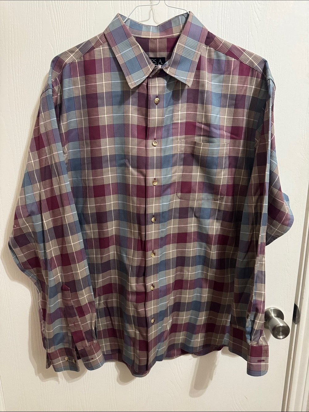 Jos A Bank Traveler's Collection Button Plaid Long Sleeve Men’s XL Dress Shirt